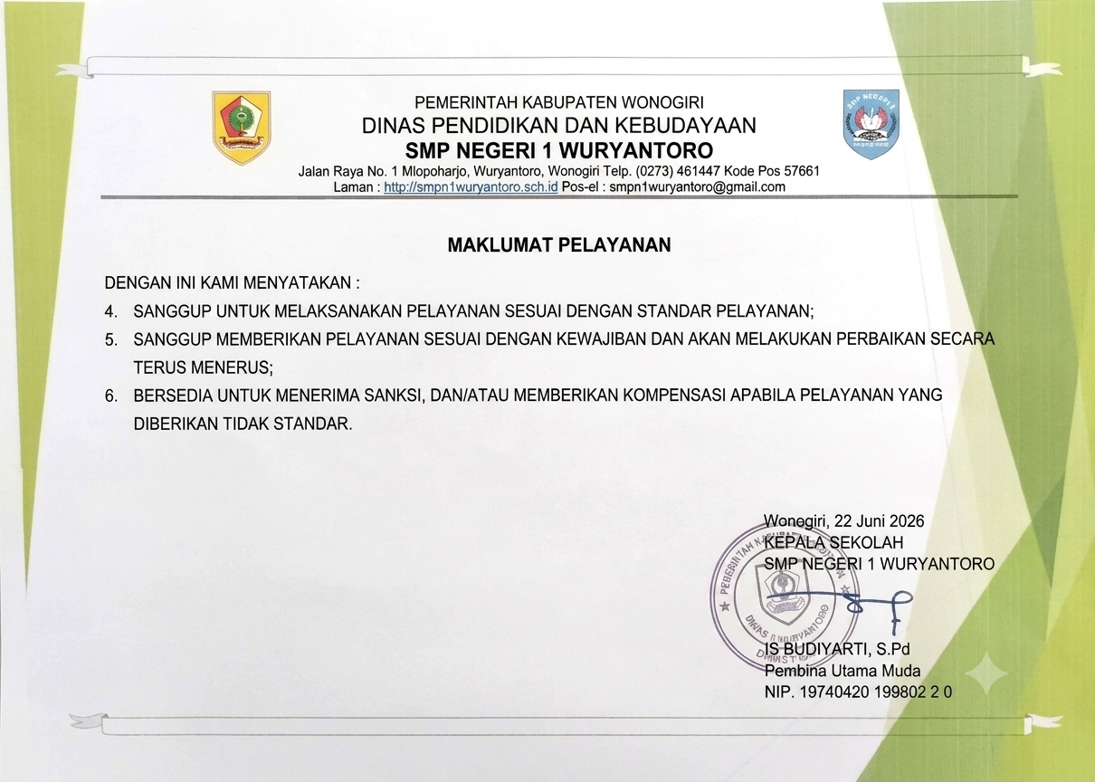 Dokumen Maklumat Pelayanan SMP Negeri 1 Wuryantoro